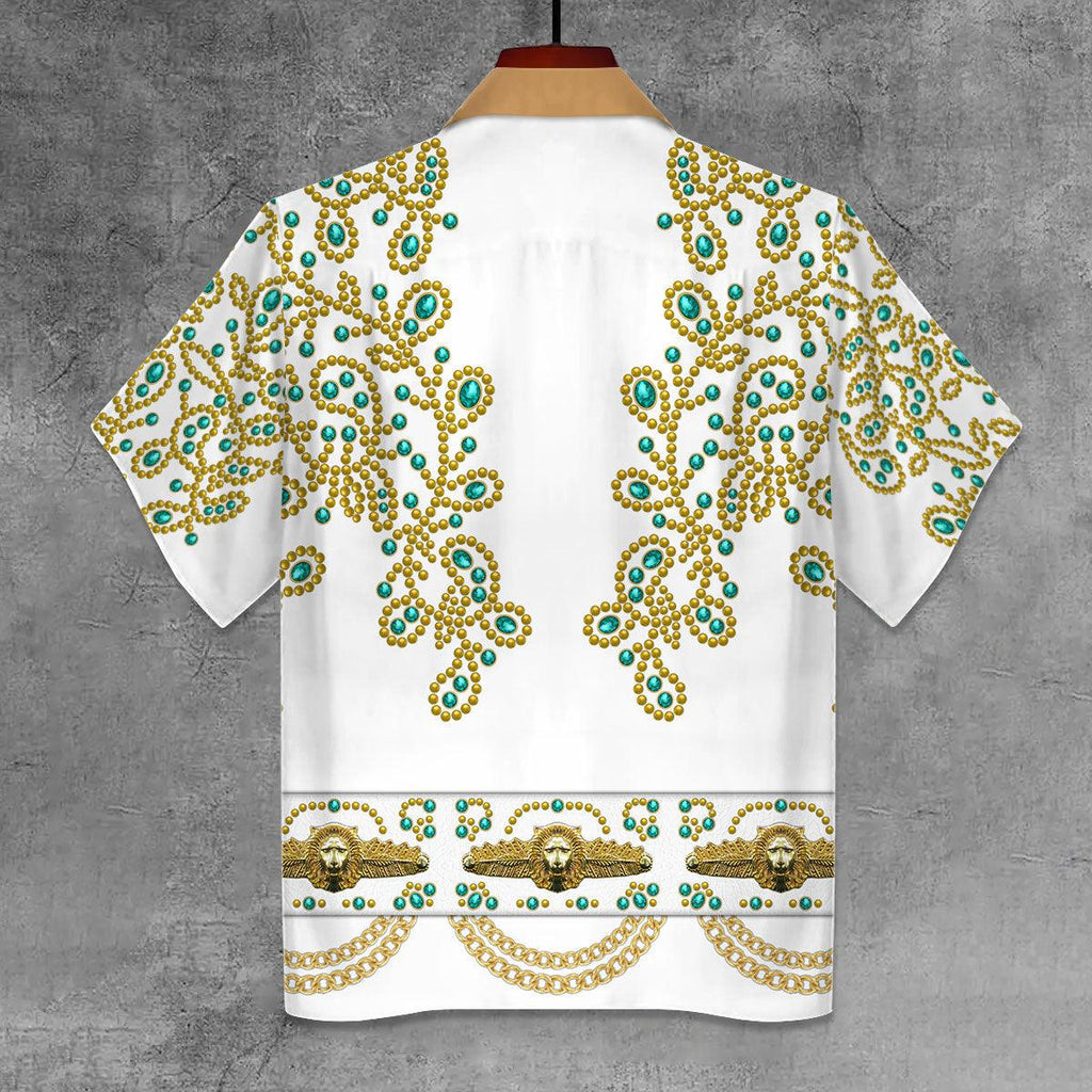 Gearhomie Elvis Spanish Flower - White With Green Stones Unisex Hawaii Shirt - Gearhomie.com