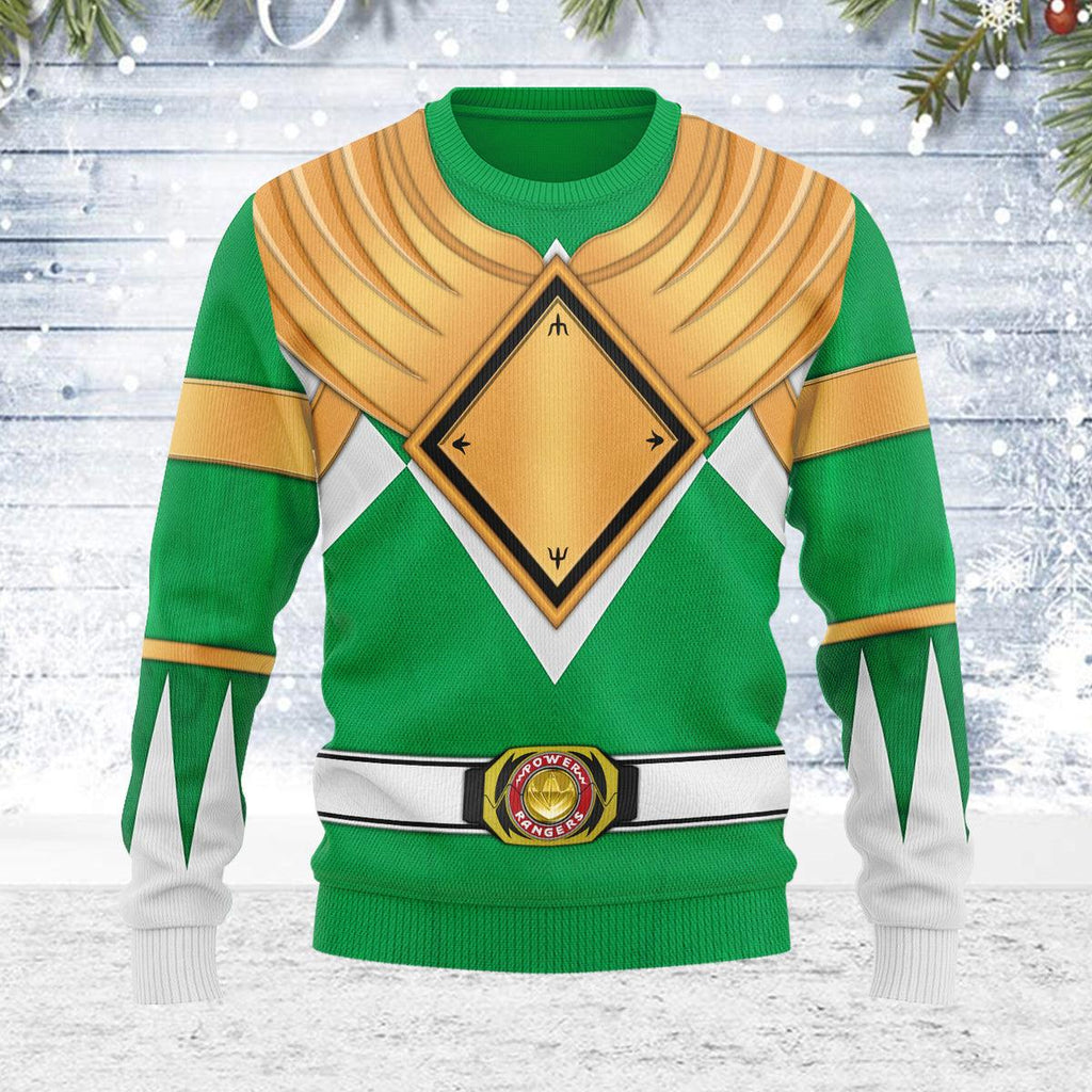 Merry Christmas Green Ranger Dragon Shield MM Unisex Wool Sweater - Gearhomie.com