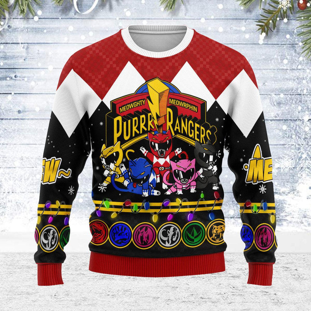 Merry Christmas Meowghty Meowrphin Purrr Rangers Unisex Wool Sweater - Gearhomie.com