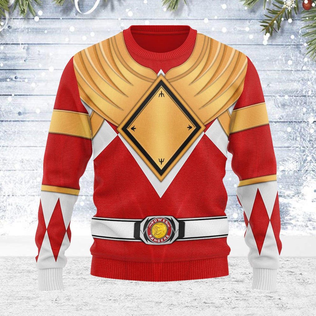 Merry Christmas Red Ranger Dragon Shield MM Unisex Wool Sweater - Gearhomie.com