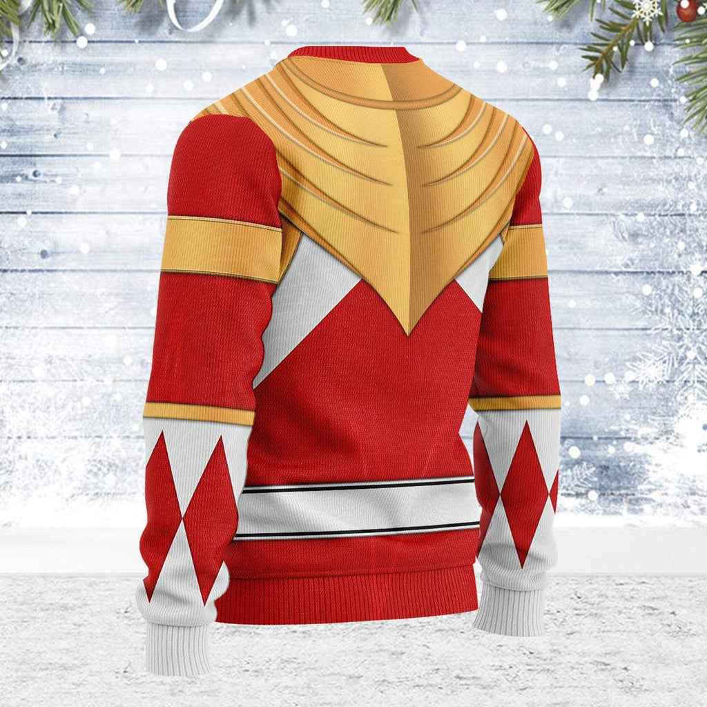 Merry Christmas Red Ranger Dragon Shield MM Unisex Wool Sweater - Gearhomie.com