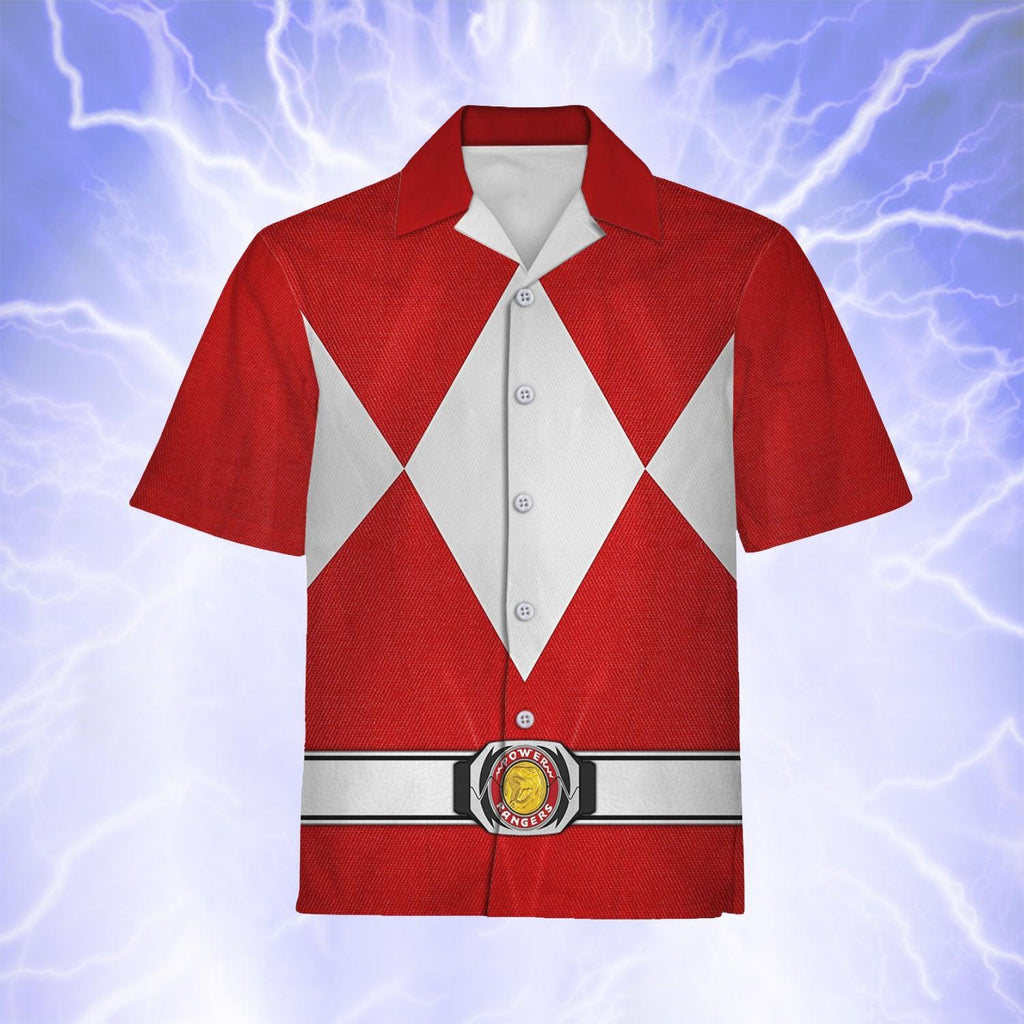 Red Ranger Mighty Morphin Hawaiian Shirt Beach Shorts - Gearhomie.com