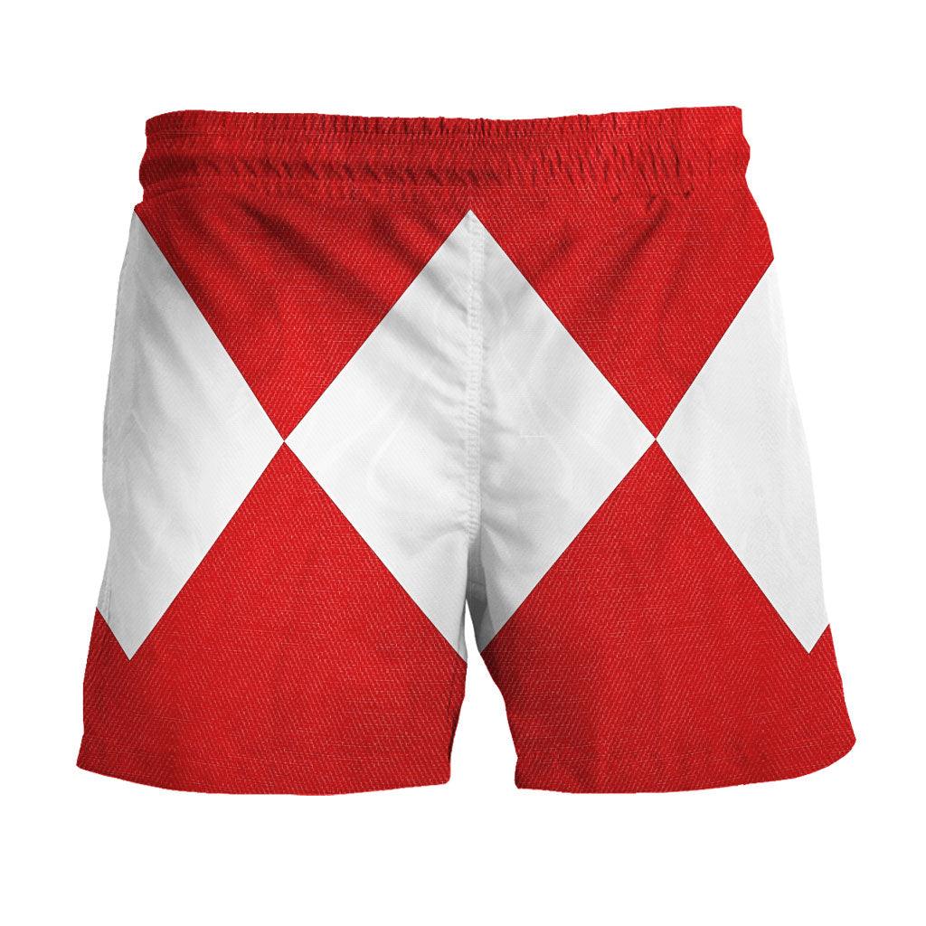 Red Ranger Mighty Morphin Hawaiian Shirt Beach Shorts - Gearhomie.com