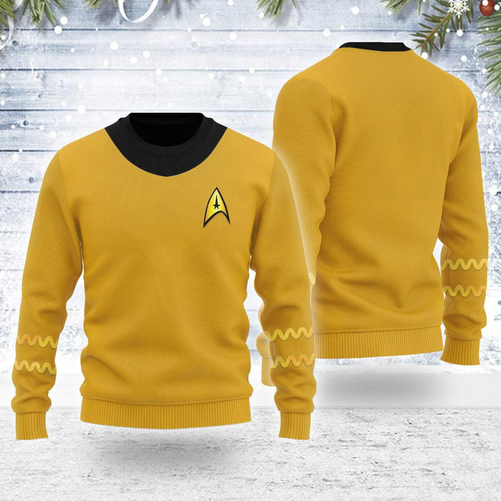 The Original Series Spock Yellow Uniform Themed Costume Christmas Wool Sweater - Gearhomie.com