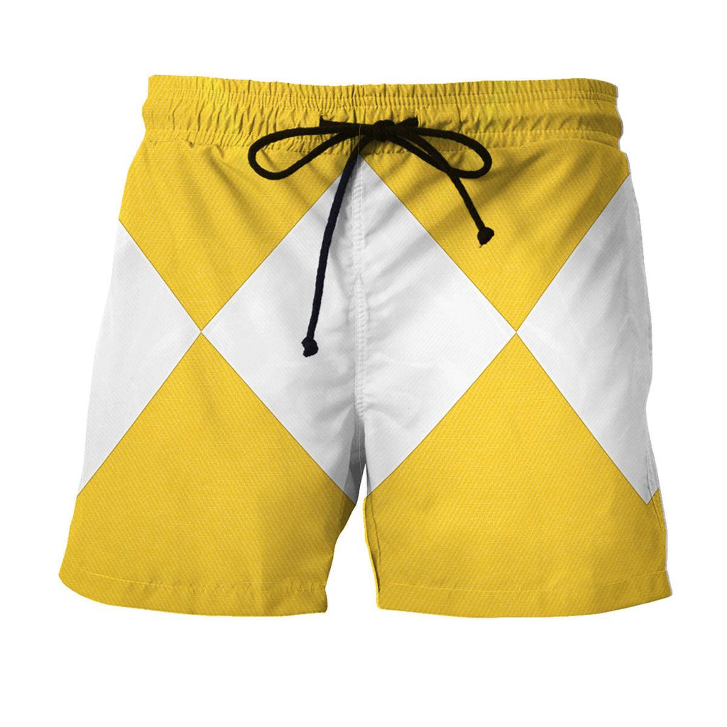 Yellow Ranger Mighty Morphin Hawaiian Shirt Beach Shorts - Gearhomie.com