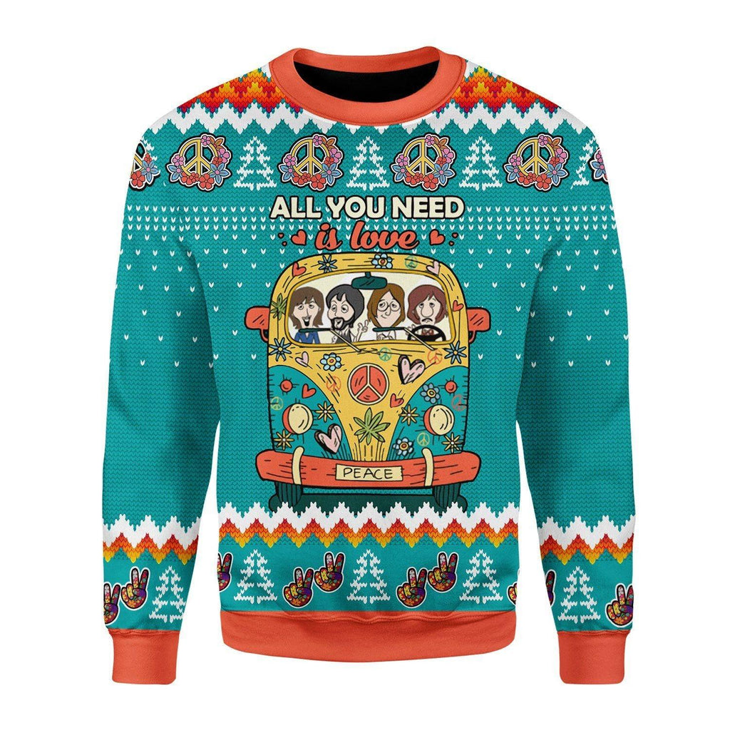 All You Need Is Love Hippie Ugly Christmas Sweater - DucG