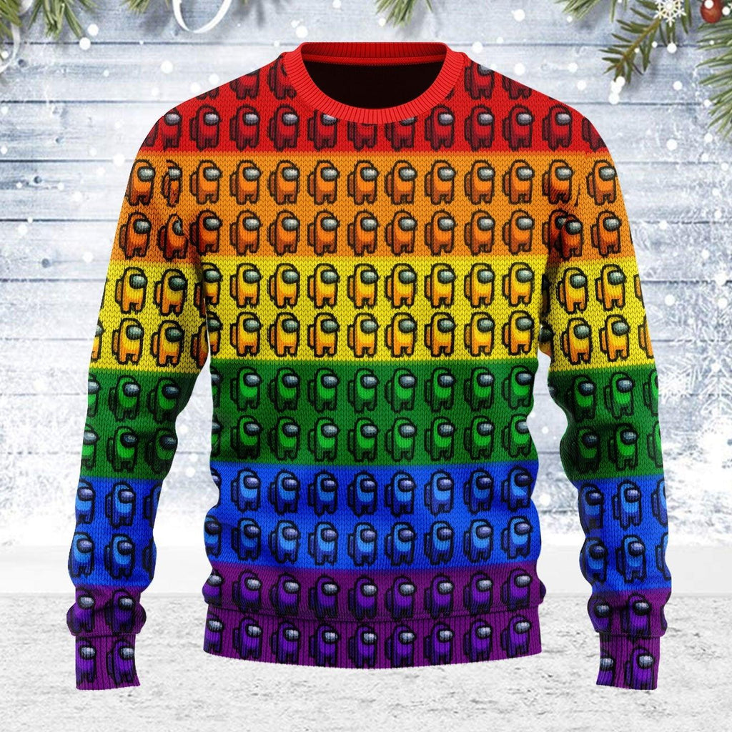 Among Us Gay Pride Ugly Christmas Sweater - DucG