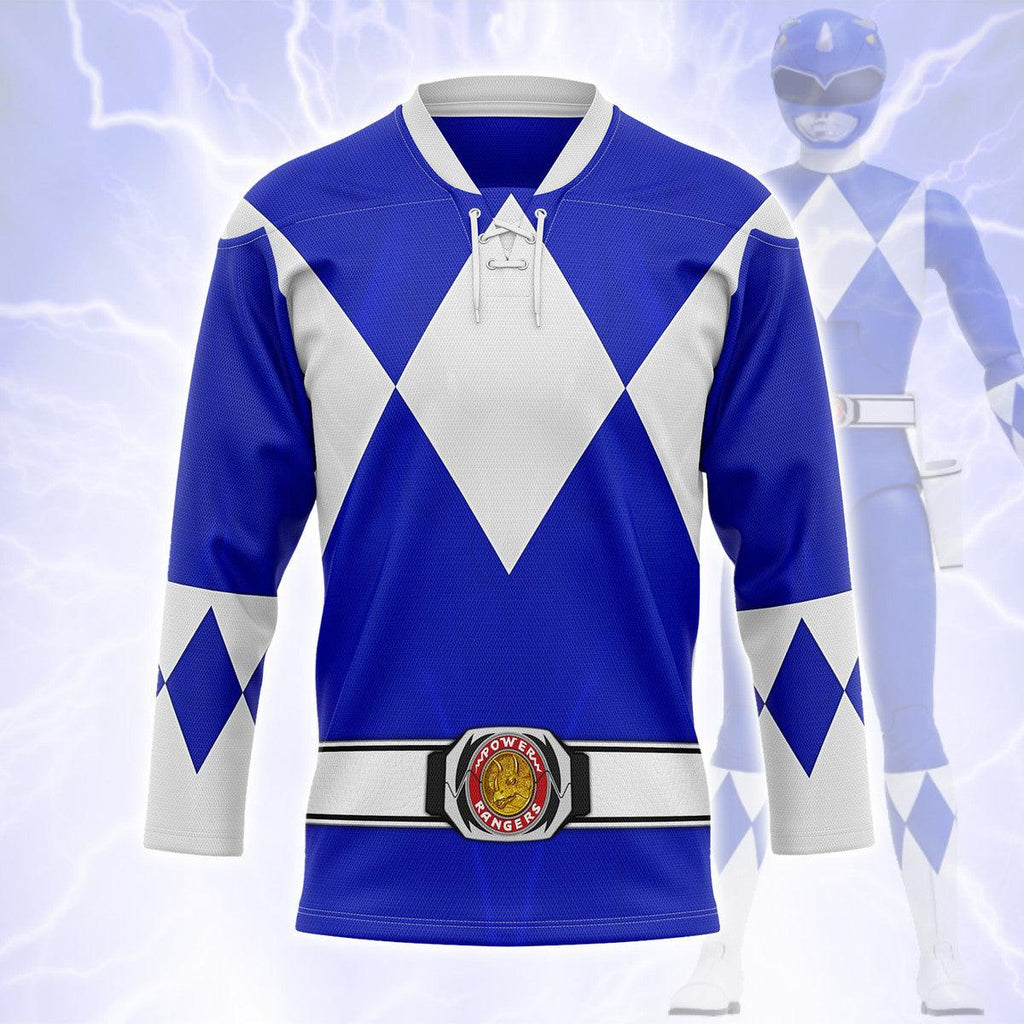 Blue Ranger Mighty Morphin Hockey Jersey - Gearhomie.com