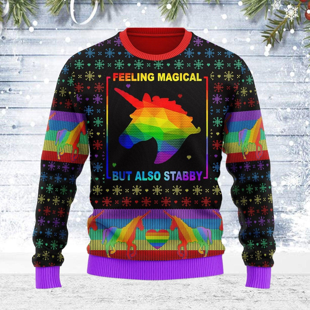 Feeling Magical But Also Stabby Ugly Christmas Sweater - DucG