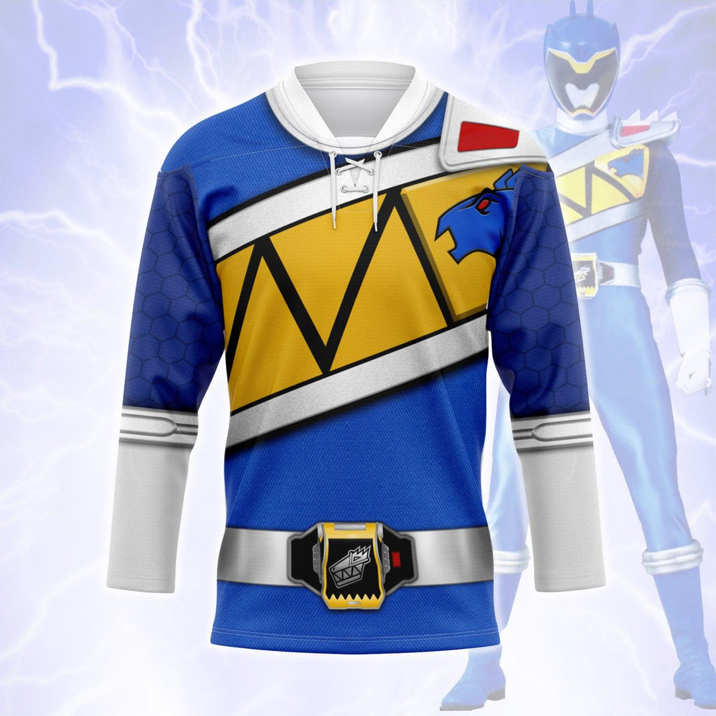 Gearhomie Blue Power Rangers Dino Charge Hockey Jersey - Gearhomie.com