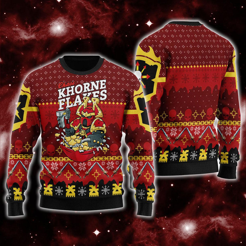 Gearhomie Chaos KHORNE FLAKES Iconic Ugly Christmas Sweater - Gearhomie.com