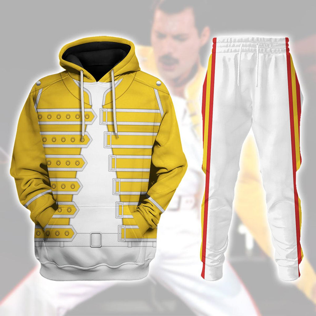 Gearhomie Freddie Mercury Costume Wembley Yellow Hoodie Sweatshirt T-Shirt Tracksuit - Gearhomie.com