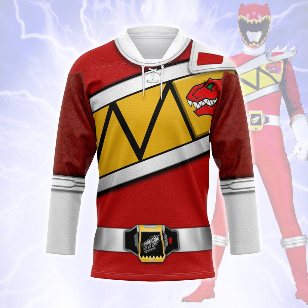 Gearhomie Red Power Rangers Dino Charge Hockey Jersey - Gearhomie.com