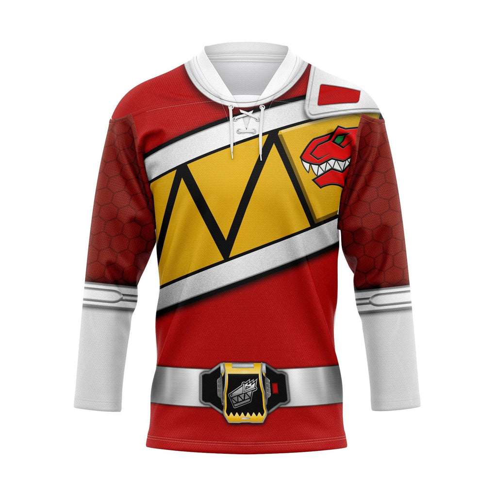 Gearhomie Red Power Rangers Dino Charge Hockey Jersey - Gearhomie.com