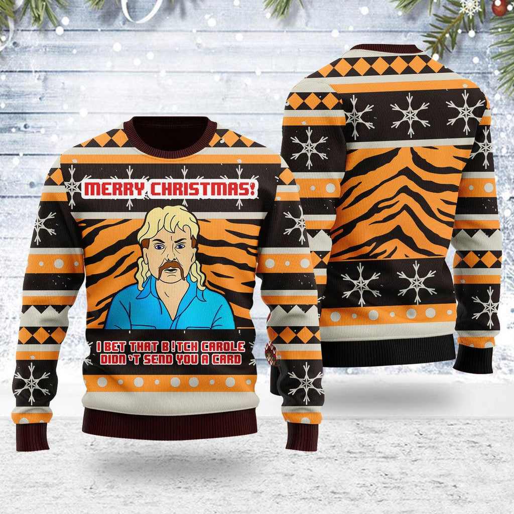 Gearhomie Tiger King Bet That B! Didn't Send You A Card Chirsmas Ugly Christmas Sweater - Gearhomie.com
