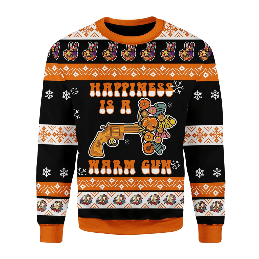 Happiness Is A Warm Gun Ugly Christmas Sweater - DucG