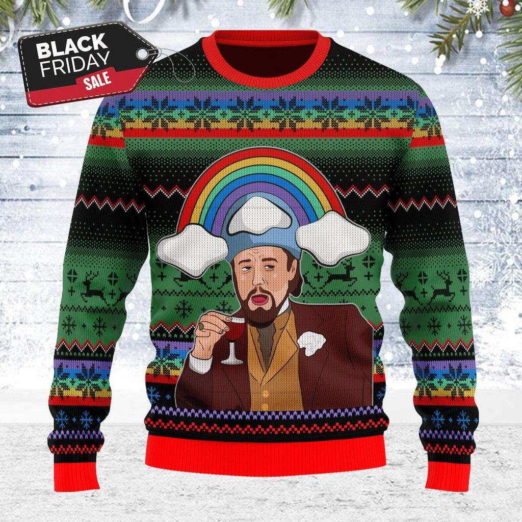 Leo Laughing Meme Dicardo Ugly Christmas Sweater - DucG