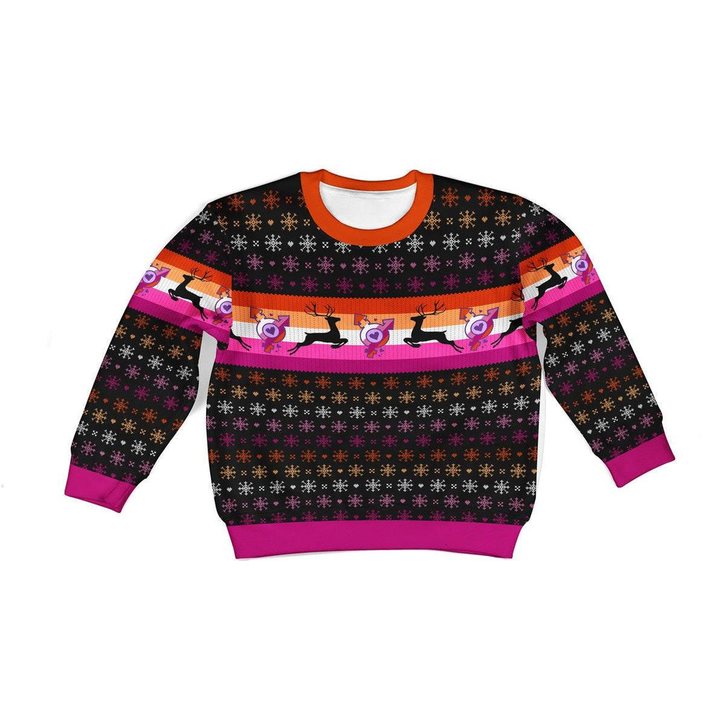 Lesbian Flag Kid Christmas Sweater - DucG