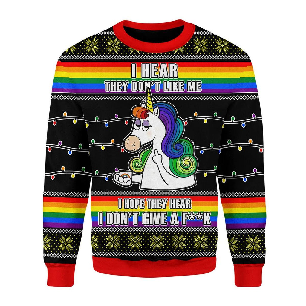 LGBT Unicorn I Don't Give A F**k Christmas Sweater - DucG