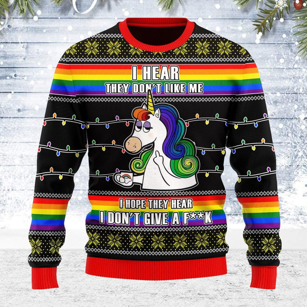 LGBT Unicorn I Don't Give A F**k Ugly Christmas Sweater - DucG