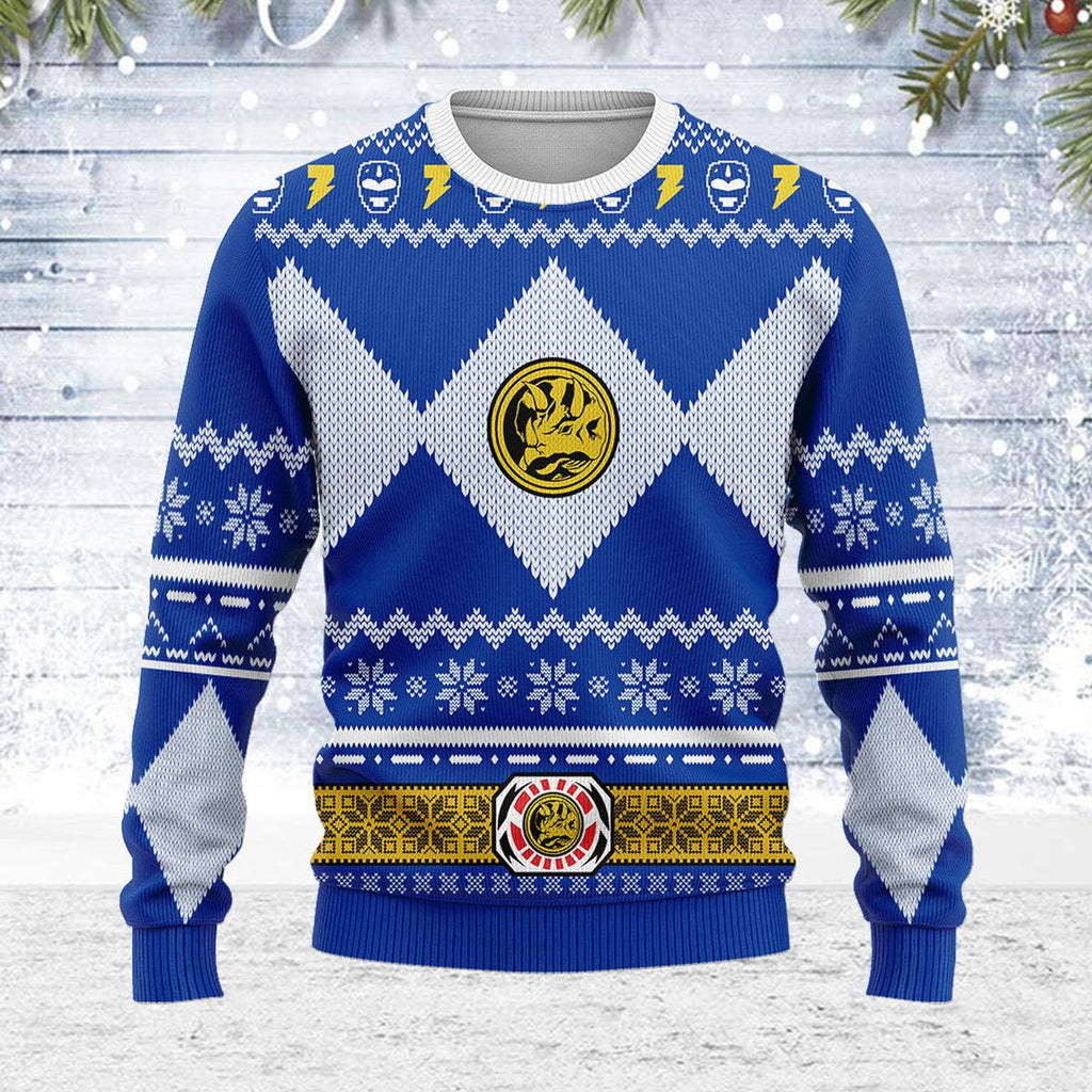 Merry Christmas Gearhomie Unisex Christmas Sweater Blue Power Ranger 3D Apparel - Gearhomie.com