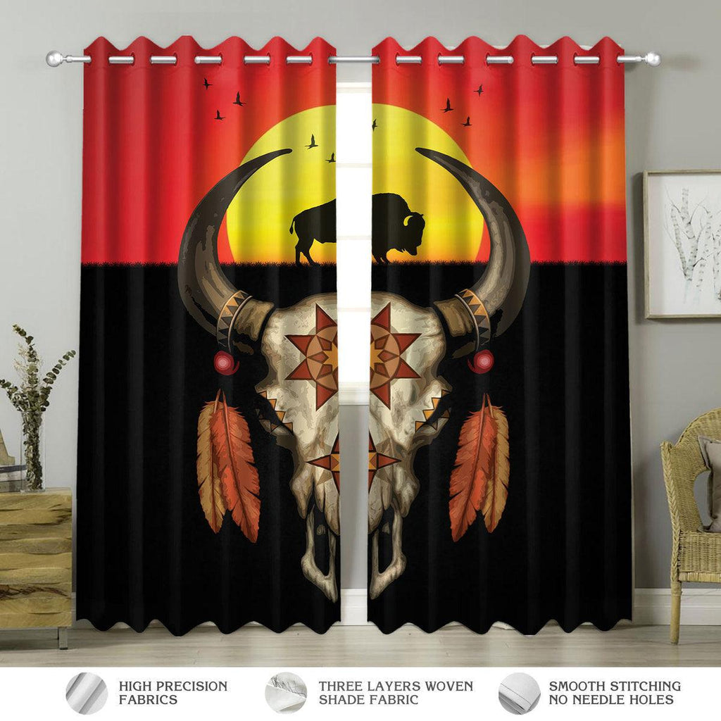 Native American Buffallo Skull Window Curtains - DucG