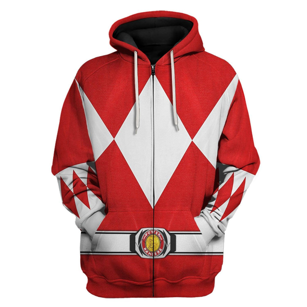 Red Ranger Mighty Morphin Hoodies Sweatshirt T-shirt Hawaiian Tracksuit - Gearhomie.com