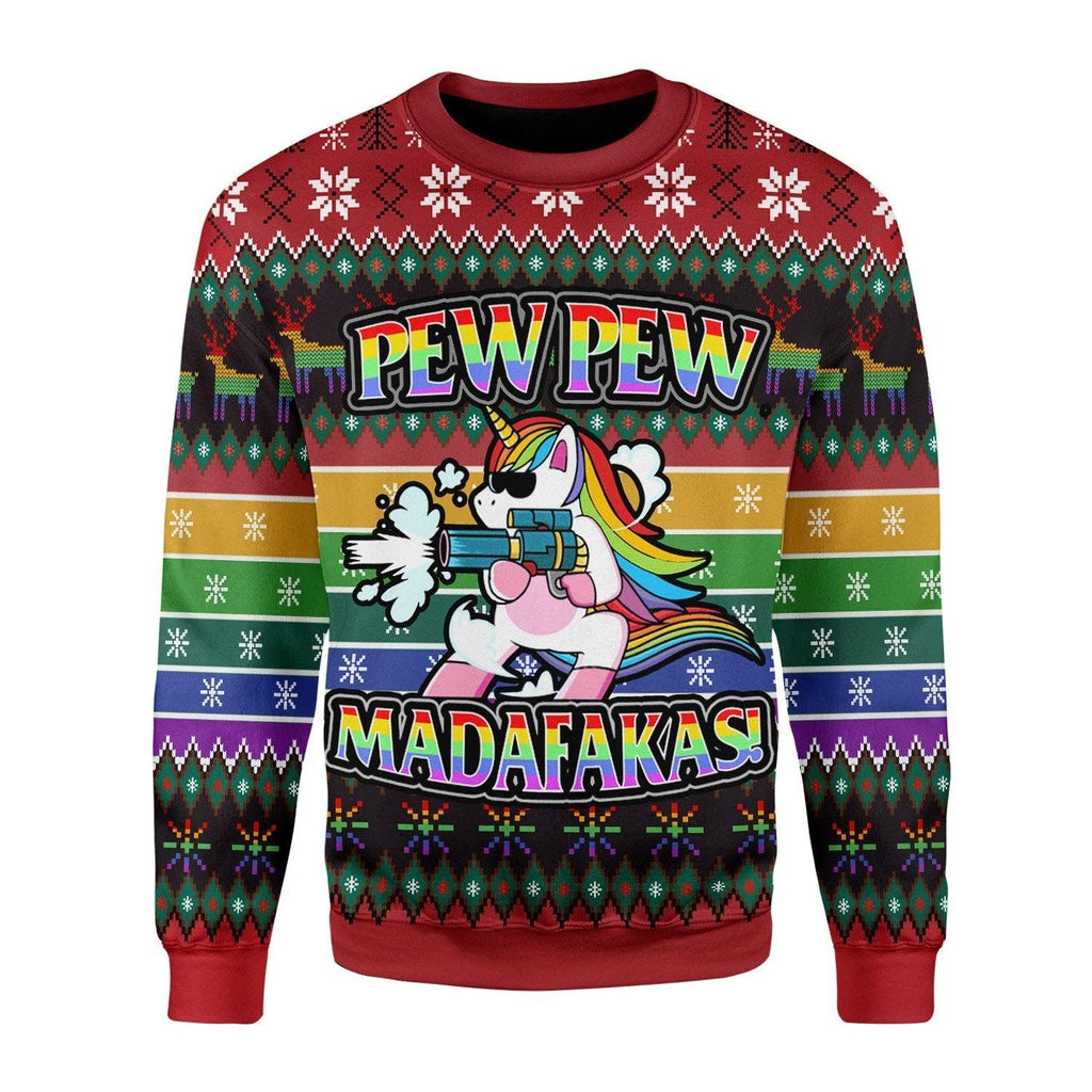 Unicorn LGBT Pew Pew Christmas Sweater - DucG